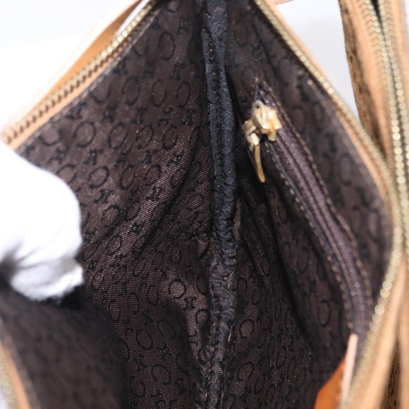 CELINE C Macadam Canvas Shoulder Bag Suede Brown Gold Auth 201247