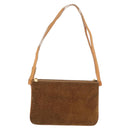 CELINE C Macadam Canvas Shoulder Bag Suede Brown Gold Auth 201247-3