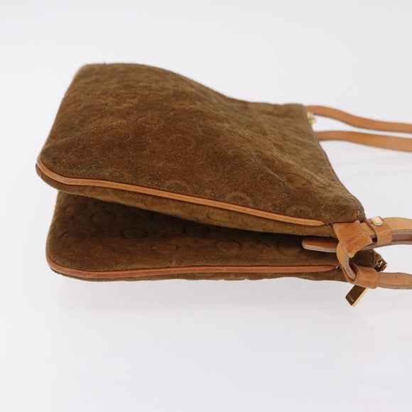CELINE C Macadam Canvas Shoulder Bag Suede Brown Gold Auth 201247
