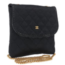 CHANEL Matelasse Chain Shoulder Pouch Satin Black Gold Tone CC Auth 201248-1