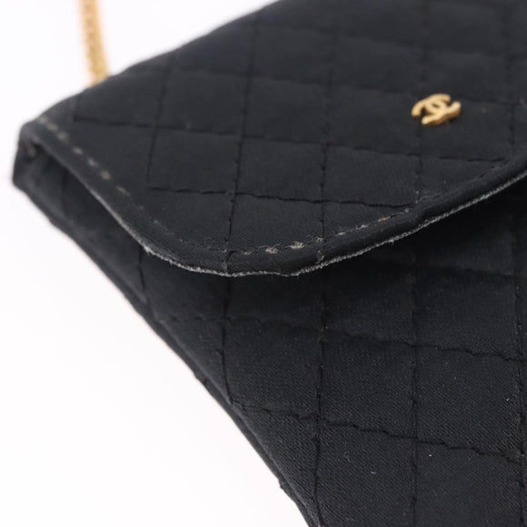 CHANEL Matelasse Chain Shoulder Pouch Satin Black Gold Tone CC Auth 201248