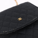 CHANEL Matelasse Chain Shoulder Pouch Satin Black Gold Tone CC Auth 201248-16
