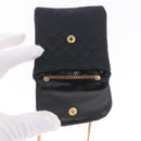 CHANEL Matelasse Chain Shoulder Pouch Satin Black Gold Tone CC Auth 201248-17