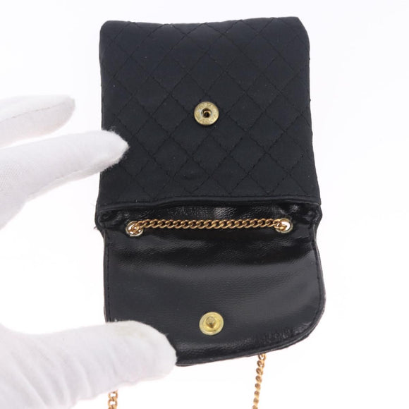 CHANEL Matelasse Chain Shoulder Pouch Satin Black Gold Tone CC Auth 201248