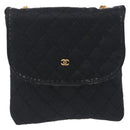 CHANEL Matelasse Chain Shoulder Pouch Satin Black Gold Tone CC Auth 201248-2