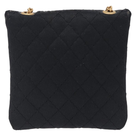 CHANEL Matelasse Chain Shoulder Pouch Satin Black Gold Tone CC Auth 201248