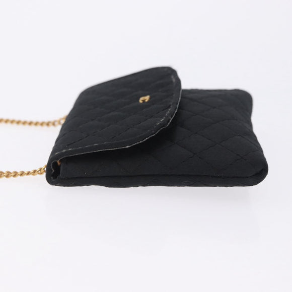 CHANEL Matelasse Chain Shoulder Pouch Satin Black Gold Tone CC Auth 201248