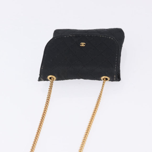 CHANEL Matelasse Chain Shoulder Pouch Satin Black Gold Tone CC Auth 201248
