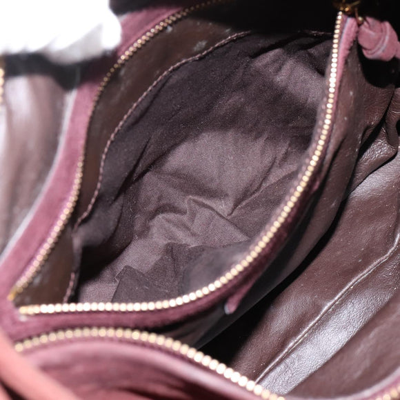 BOTTEGA VENETA Hand Bag Suede Bordeaux Gold Tone Auth 201251