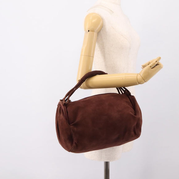 BOTTEGA VENETA Hand Bag Suede Bordeaux Gold Tone Auth 201251