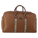 Burberrys Boston Bag Leather Brown Gold Tone Auth 201252A-1