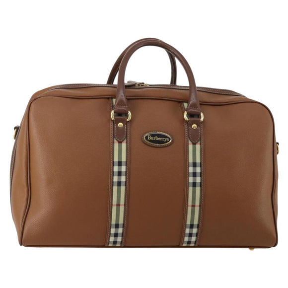 Burberrys Boston Bag Leather Brown Gold Tone Auth 201252A