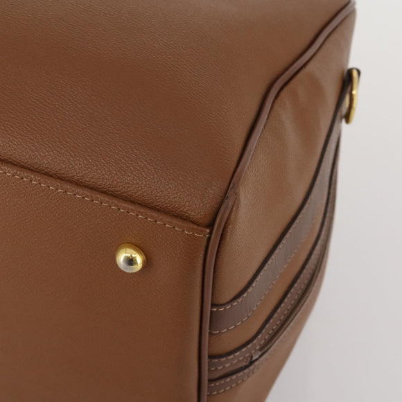Burberrys Boston Bag Leather Brown Gold Tone Auth 201252A