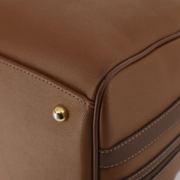 Burberrys Boston Bag Leather Brown Gold Tone Auth 201252A