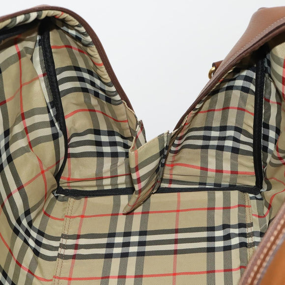 Burberrys Boston Bag Leather Brown Gold Tone Auth 201252A