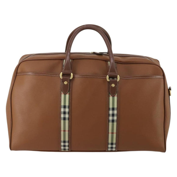 Burberrys Boston Bag Leather Brown Gold Tone Auth 201252A