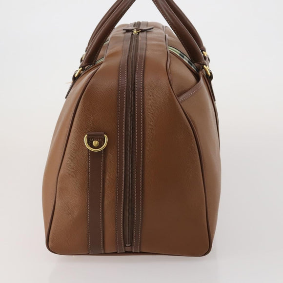 Burberrys Boston Bag Leather Brown Gold Tone Auth 201252A