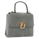 Valextra Hand Bag Suede Gray Gold Tone Auth 201257-1
