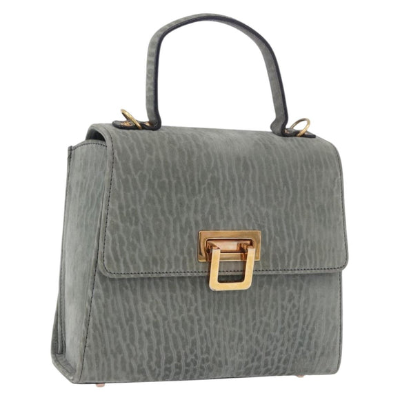 Valextra Hand Bag Suede Gray Gold Tone Auth 201257
