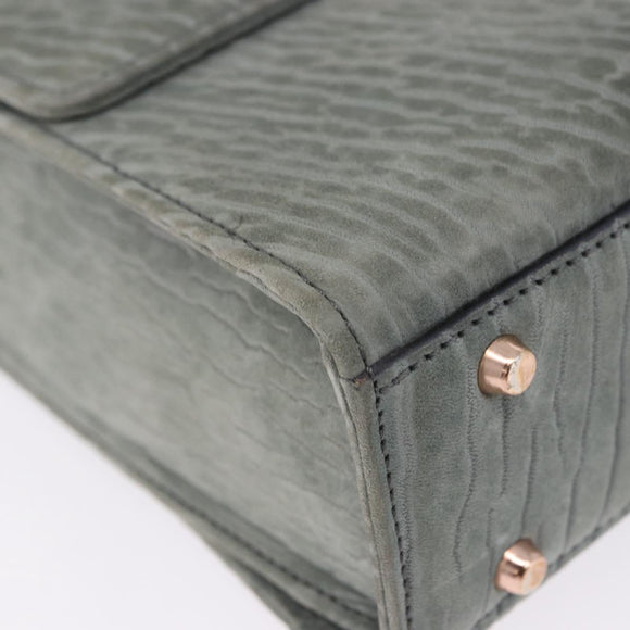 Valextra Hand Bag Suede Gray Gold Tone Auth 201257