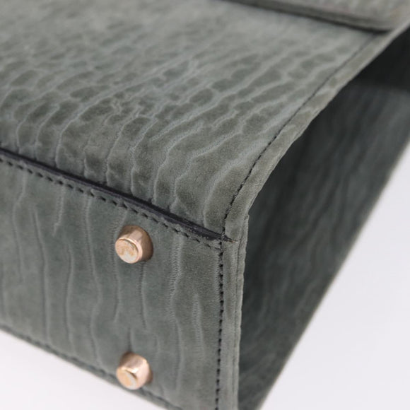 Valextra Hand Bag Suede Gray Gold Tone Auth 201257