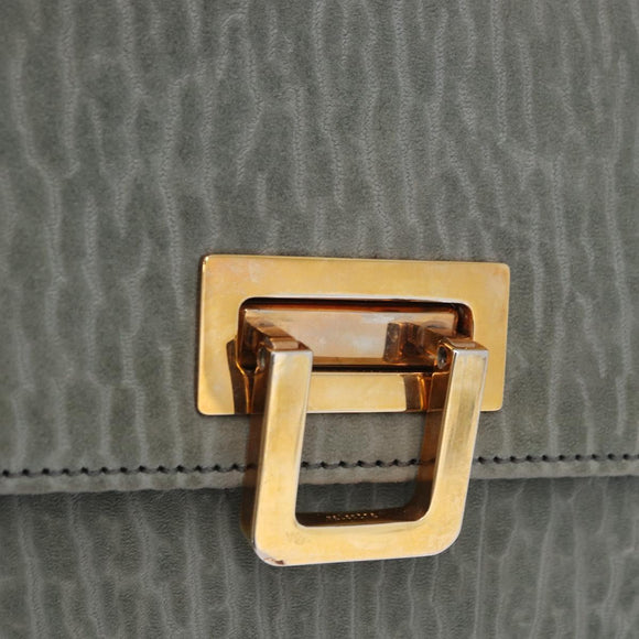 Valextra Hand Bag Suede Gray Gold Tone Auth 201257