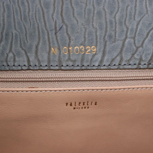 Valextra Hand Bag Suede Gray Gold Tone Auth 201257