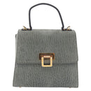 Valextra Hand Bag Suede Gray Gold Tone Auth 201257-13