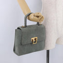 Valextra Hand Bag Suede Gray Gold Tone Auth 201257-25