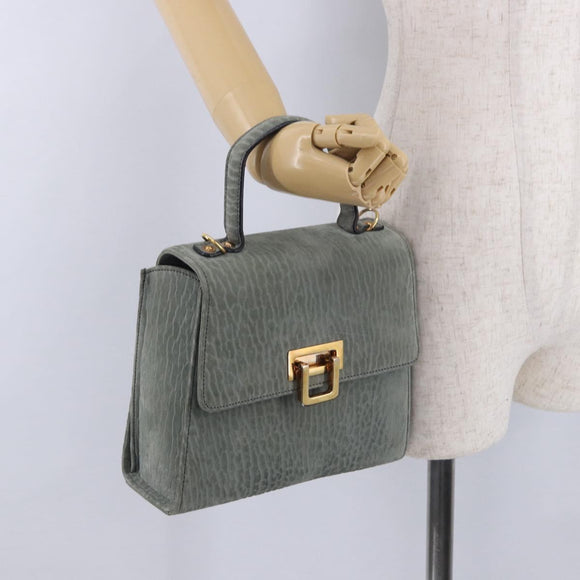 Valextra Hand Bag Suede Gray Gold Tone Auth 201257