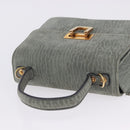 Valextra Hand Bag Suede Gray Gold Tone Auth 201257-6