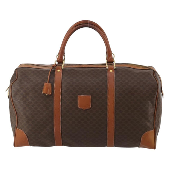 CELINE Macadam Boston Bag PVC Leather Brown Gold Tone Auth 201260A