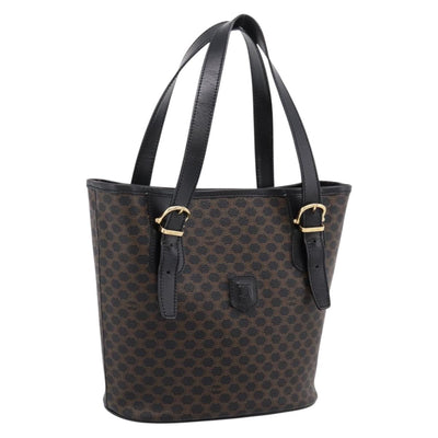 CELINE Macadam Canvas Hand Bag PVC Leather Black Gold Auth 201262V