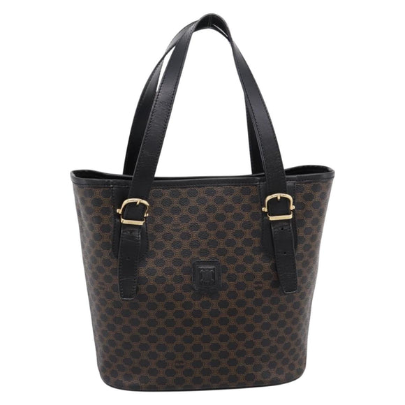 CELINE Macadam Canvas Hand Bag PVC Leather Black Gold Auth 201262V