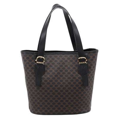 CELINE Macadam Canvas Hand Bag PVC Leather Black Gold Auth 201262V - 0
