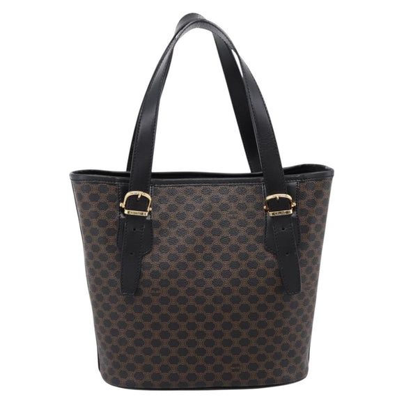 CELINE Macadam Canvas Hand Bag PVC Leather Black Gold Auth 201262V