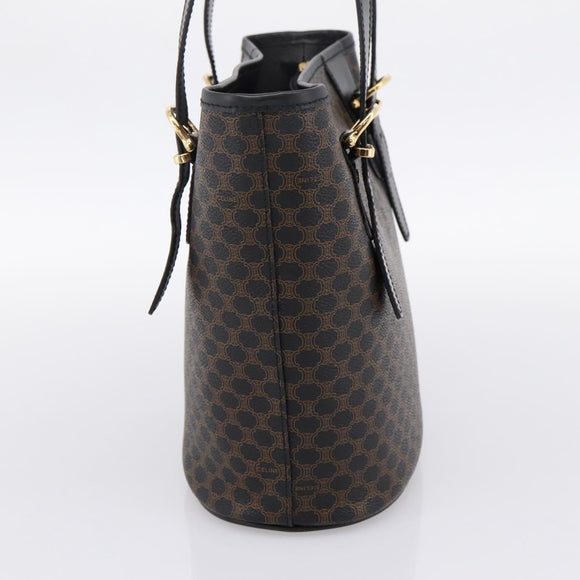 CELINE Macadam Canvas Hand Bag PVC Leather Black Gold Auth 201262V