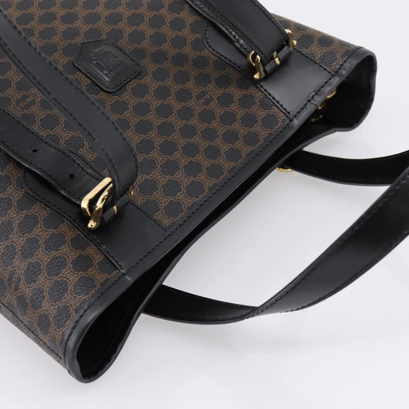 CELINE Macadam Canvas Hand Bag PVC Leather Black Gold Auth 201262V