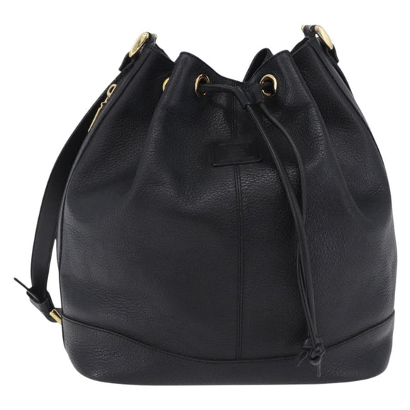 Burberrys Shoulder Bag Leather Black Gold Tone Auth 201263A