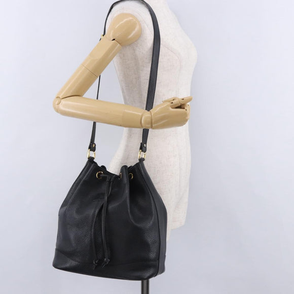 Burberrys Shoulder Bag Leather Black Gold Tone Auth 201263A