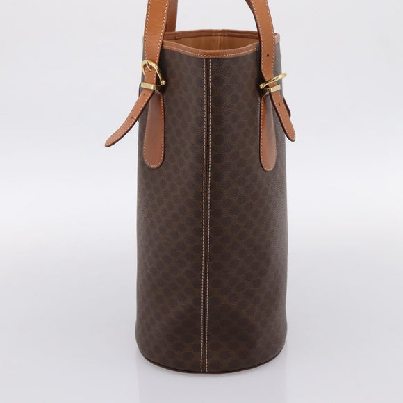 CELINE Macadam Canvas Tote Bag PVC Leather Brown Gold Auth 201267V