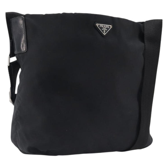 PRADA Shoulder Bag Nylon Black Silver Auth 201270