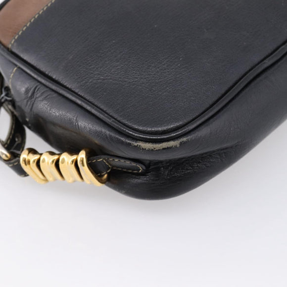 LOEWE Shoulder Bag Leather Black Gold Tone Auth 201277