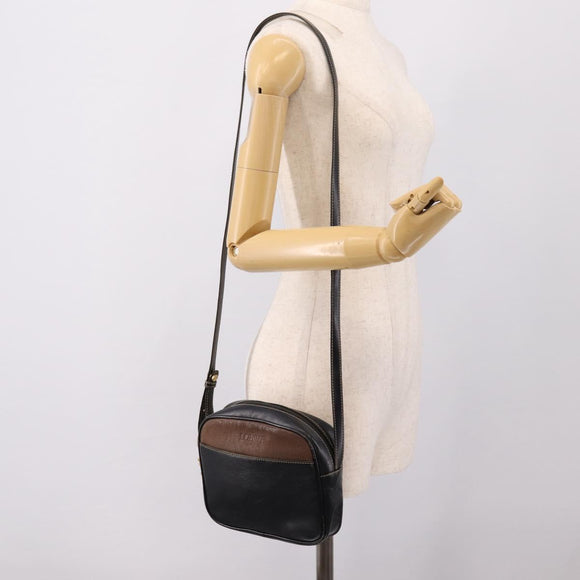 LOEWE Shoulder Bag Leather Black Gold Tone Auth 201277