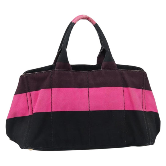 PRADA Canapa GM Hand Bag Canvas Black Pink Auth 201284