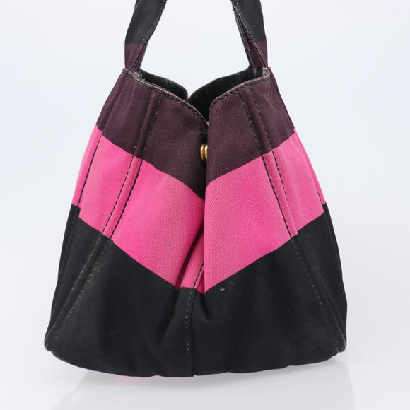 PRADA Canapa GM Hand Bag Canvas Black Pink Auth 201284