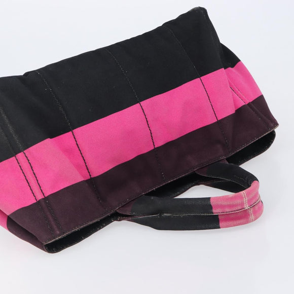 PRADA Canapa GM Hand Bag Canvas Black Pink Auth 201284