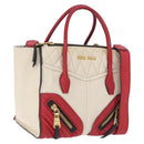 Miu Miu Biker Matelasse Hand Bag Leather 2way Ivory Red Auth 201287-1