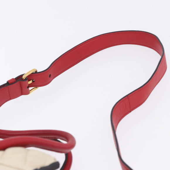 Miu Miu Biker Matelasse Hand Bag Leather 2way Ivory Red Auth 201287