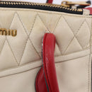 Miu Miu Biker Matelasse Hand Bag Leather 2way Ivory Red Auth 201287-18